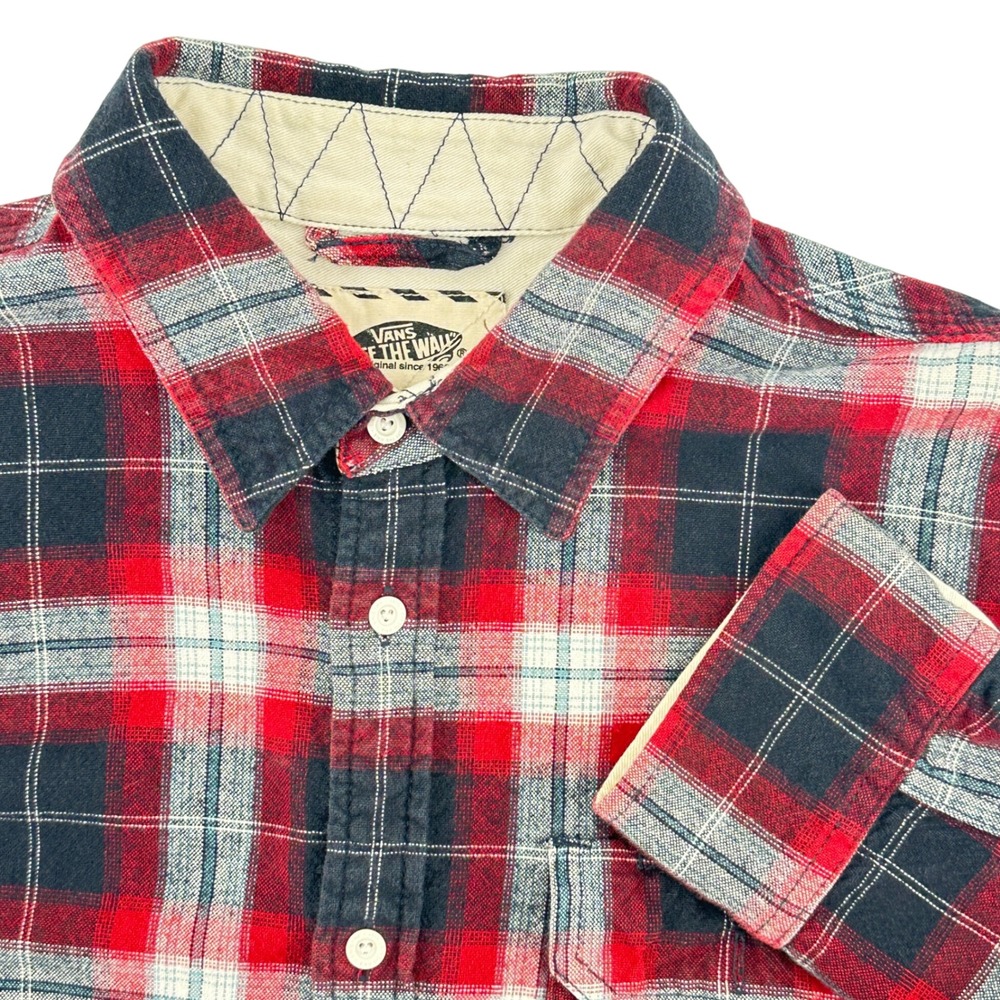 Vans‎ Off The Wall Plaid Flannel Shirt Men's Med Red Black Long Sleeve Button Up